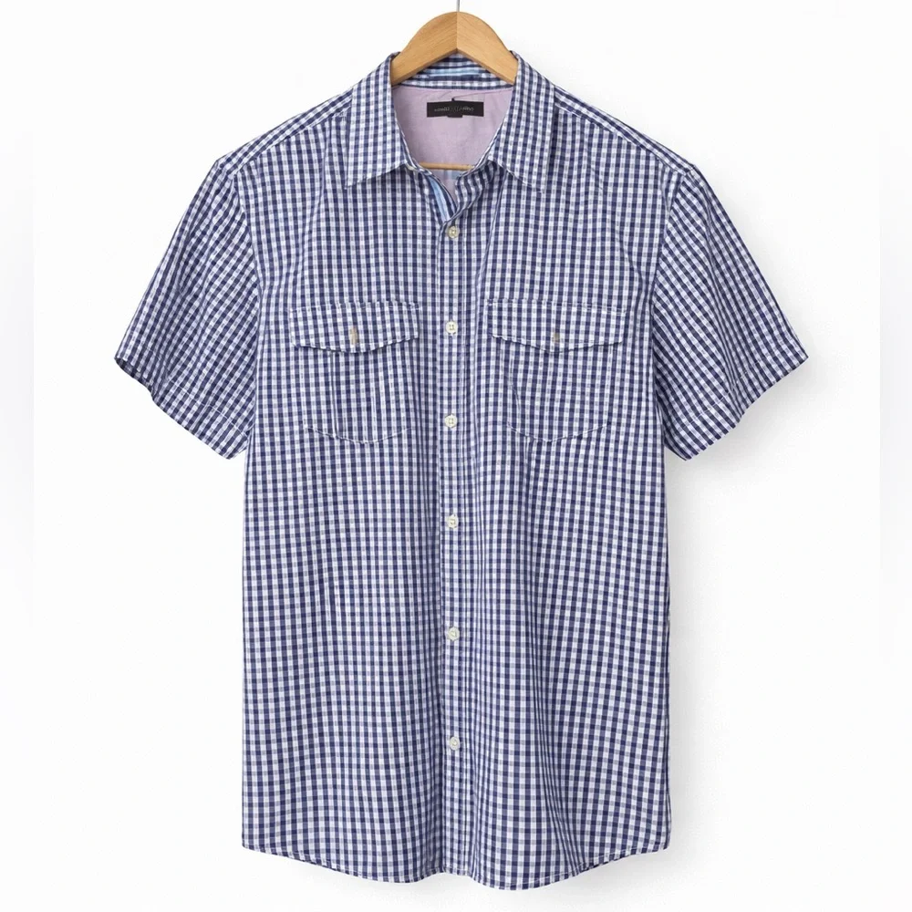 Banana Republic Navy Checkered Button Down Shirt - Picture 1 of 5